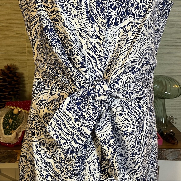 Sara Campbell Paisley Tie Front Shirt Dress Women’s Size L Blue White Preppy USA - Picture 2 of 8